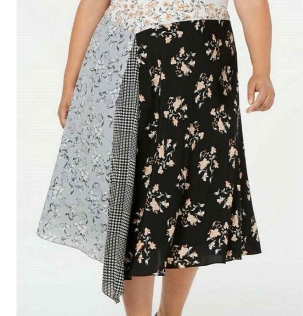 NWT Calvin Klein Asymmetric Multi Print Midi Skirt Plus Size 20W